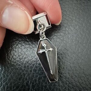 Gothic Black Coffin Italian Charm with Silver Cross link